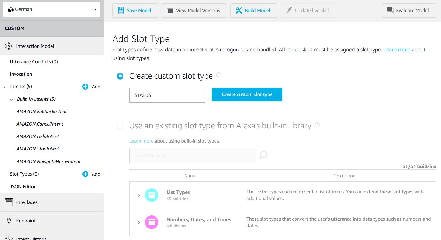 Créer une compétence Alexa Raspberry Pi - Type d'emplacement