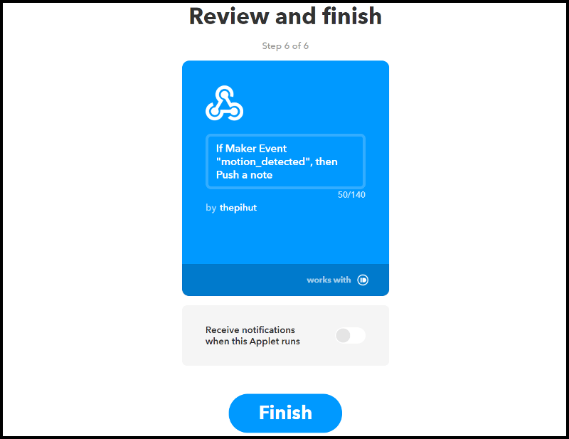 Confirmation de l'applet IFTTT