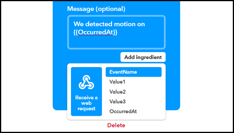 Valeurs de Webhook IFTTT