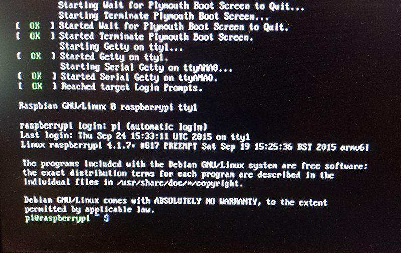 Démarrage en ligne de commande - Raspbian Jessie