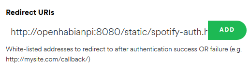 Paramètres de Raspberry Pi OpenHAB Spotify