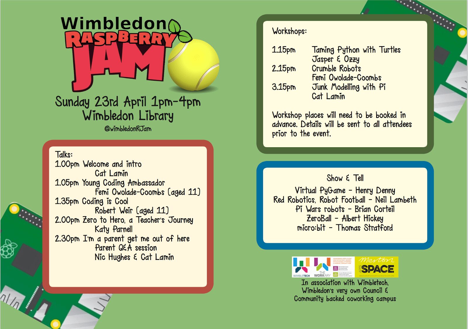 Wimbledon Raspberry Jam - ce dimanche 23 avril - programme publié