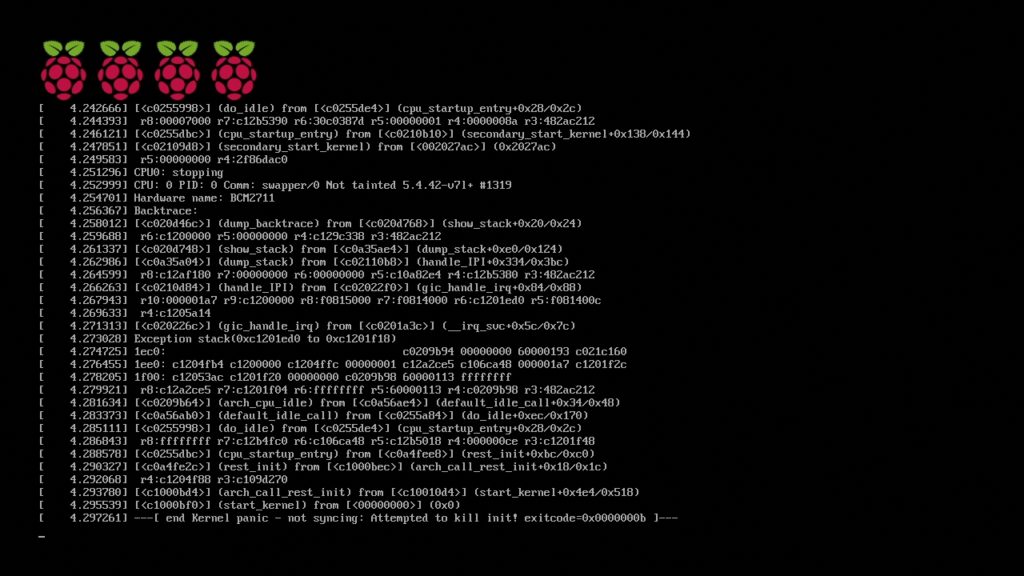 Erreur de noyau en essayant de démarrer le système d'exploitation sur le Raspberry Pi 4B avec un lecteur de carte microSD
