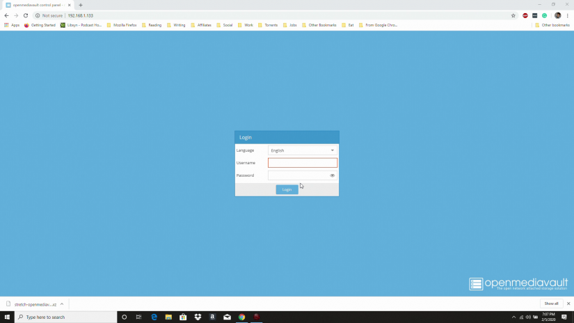 comment installer openmediavault sur rockpro64 - connexion omv web gui