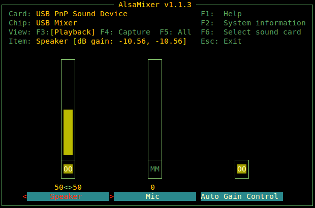 Configuration du périphérique audio USB - Alsamixer