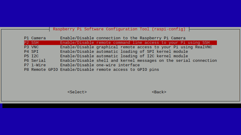 Activer RetroPie SSH - Écran Raspi-config