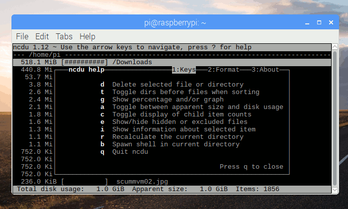 Analyse du stockage Ncdu