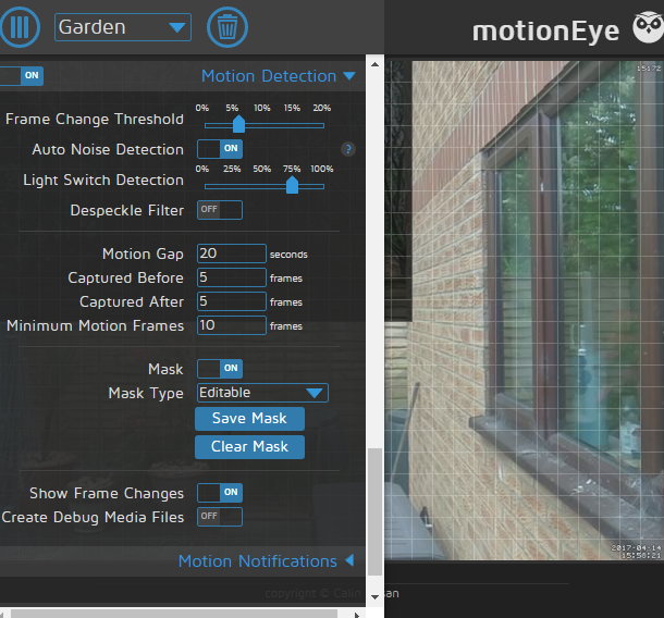 Configuration du masquage de détection motionEyeOS