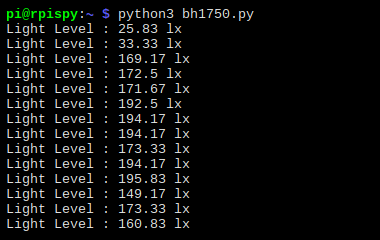 BH1750 Exemple de sortie