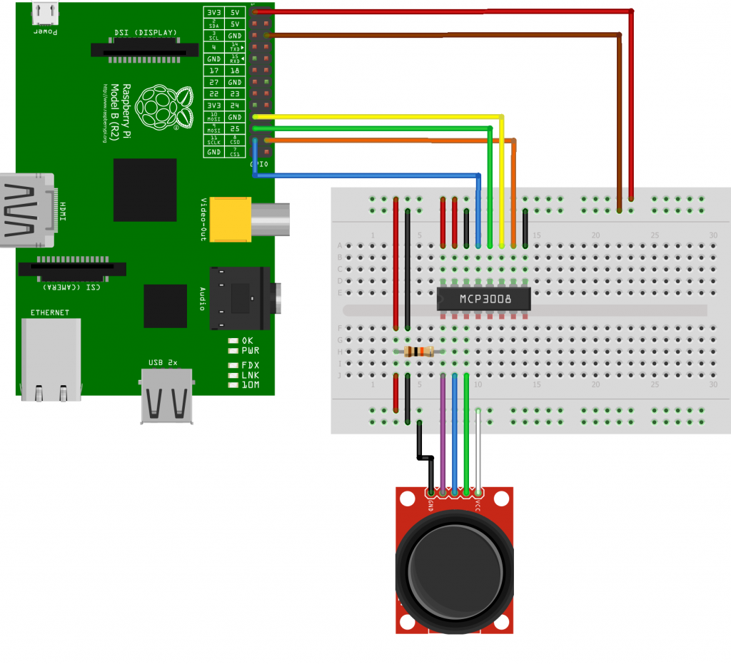 Circuit MCP3008 et joystick