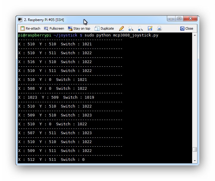 Sortie du joystick MCP3008