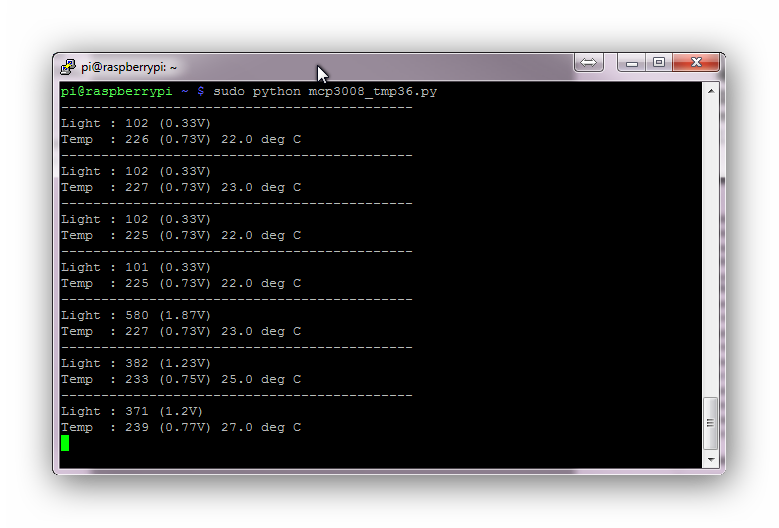 Capture d'écran du MCP3008