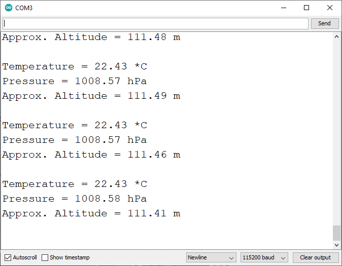 Moniteur série d'affichage de pression d'altitude BMP388