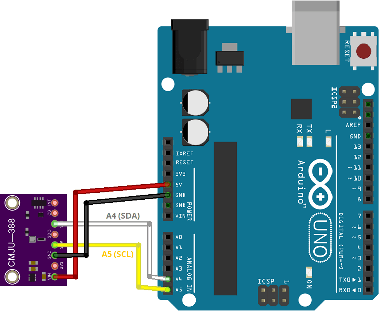 Arduino avec schéma de câblage du capteur de pression altimètre BMP388 I2C