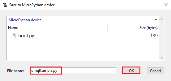 bibliothèque umqttsimple nouveau fichier MicroPython Thonny IDE