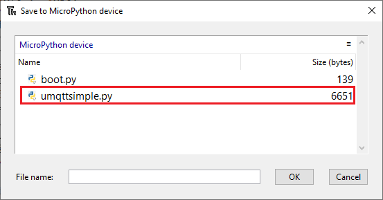 Fichier MicroPython de la bibliothèque umqttsimple créé Thonny IDE