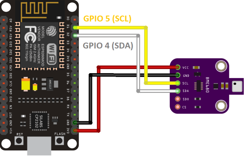 ESP8266 NodeMCU BME680 Schéma de câblage du capteur environnemental I2C