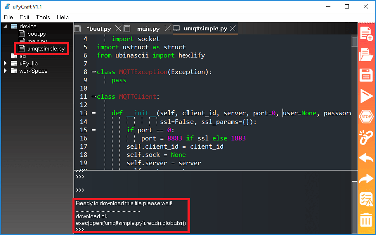 enregistrer umqttsimple.py upycraft IDE