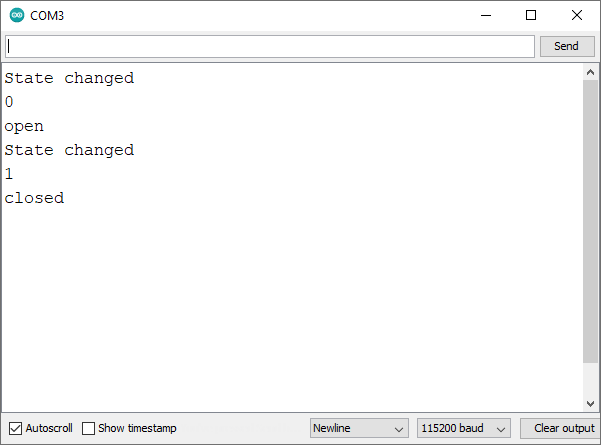 Moniteur série de surveillance de capteur de porte ESP32.