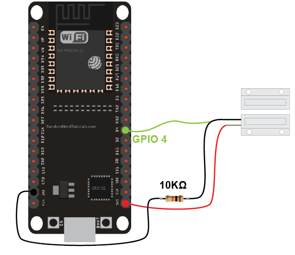 Schéma ESP8266 NodeMCU avec schéma de câblage du commutateur Reed