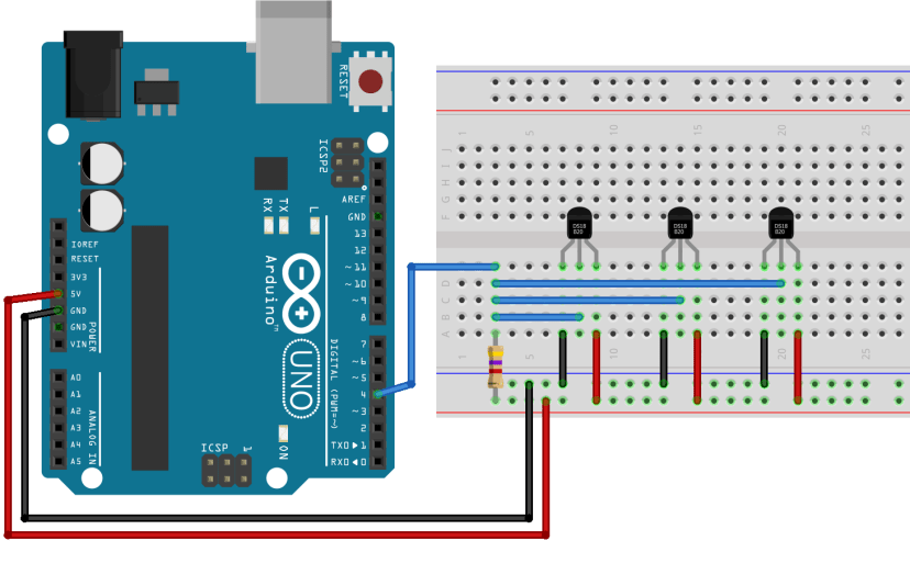 Guide du capteur de température DS18B20 avec Arduino 13 Schéma de câblage des capteurs de température Arduino Multiple DS18B20