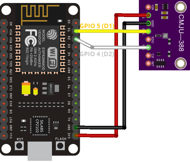 Schéma du circuit de câblage ESP8266 BMP388 I2C avec Arduino