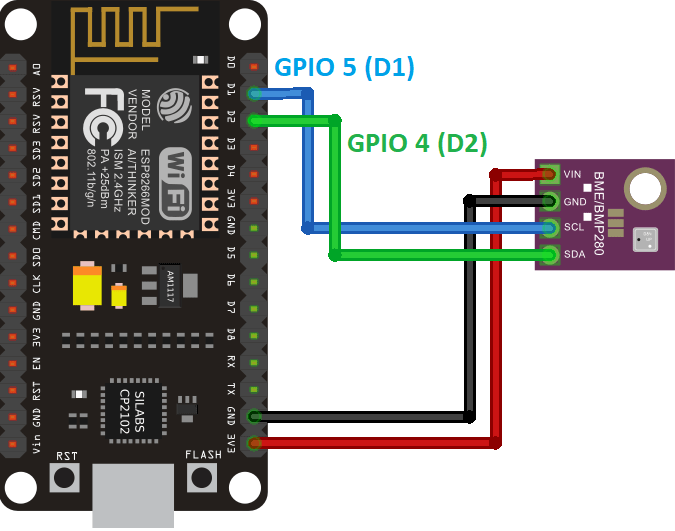 ESP8266 NodeMCU BME280 Capteur Température Humidité Pression Schéma de câblage Circuit
