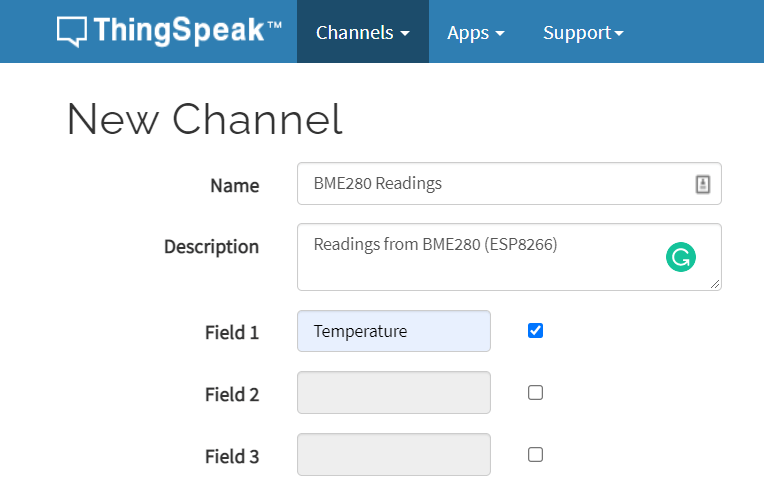 ThingSpeak Modifier Ajouter une nouvelle configuration des paramètres de canal