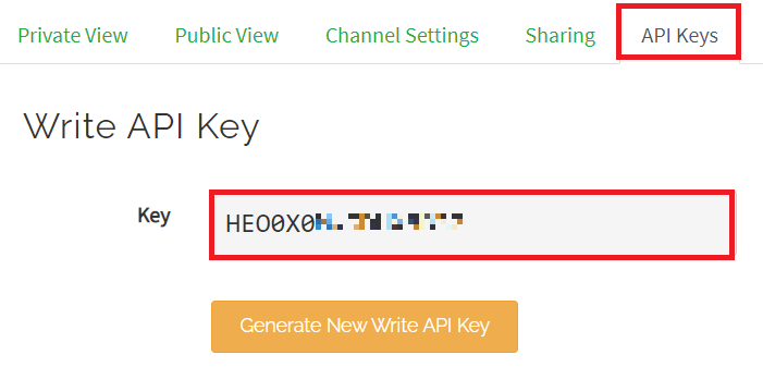 Thingspeak Write API Key génère une nouvelle clé