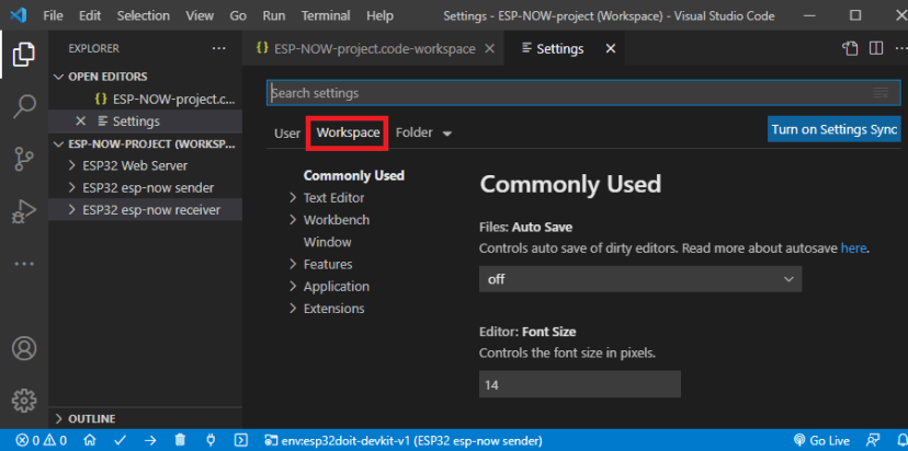 Exemple de fichier d'espace de travail VS-Code avec plusieurs dossiers