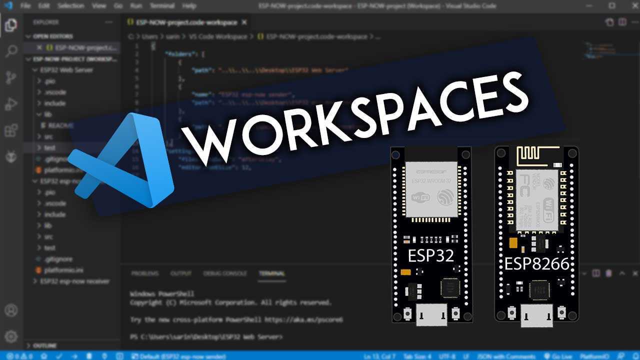 Espaces de travail VS Code avec les projets ESP32 et ESP8266