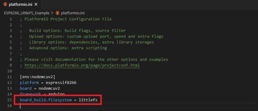 Utiliser LittleFS comme système de fichiers par défaut ESP8266 VS Code + PlatformIO