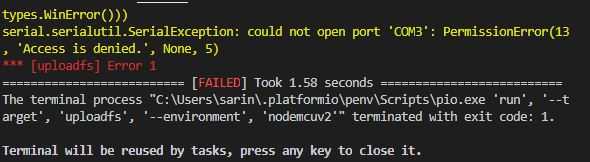 Télécharger l'image du système de fichiers ESP32 VS Code PlatformIO Access Denied Error ESP8266