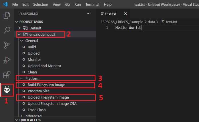 Télécharger l'image du système de fichiers VS Code PlatformIO ESP8266