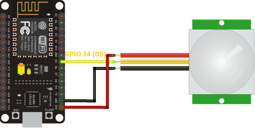 Schéma de câblage du capteur de mouvement ESP8266 NodeMCU PIR