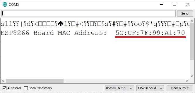 Obtention de l'adresse MAC de la carte récepteur ESP8266 NodeMCU