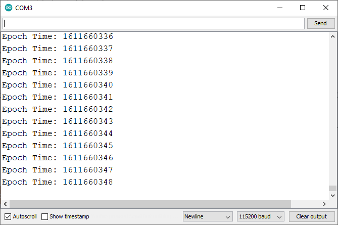 ESP32 Get Epoch Unix Time Serial Monitor 