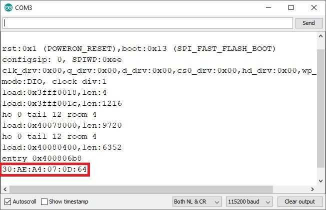 Adresse MAC de la carte ESP32 ESP8266 NodeMCU avec moniteur série Arduino IDE