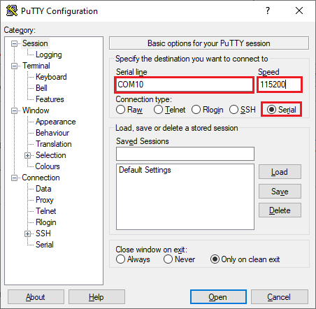 Communication série Cartes ESP8266 NodeMCU PuTTY