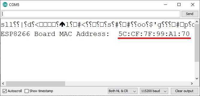 Obtenir le moniteur série de l'adresse MAC ESP8266