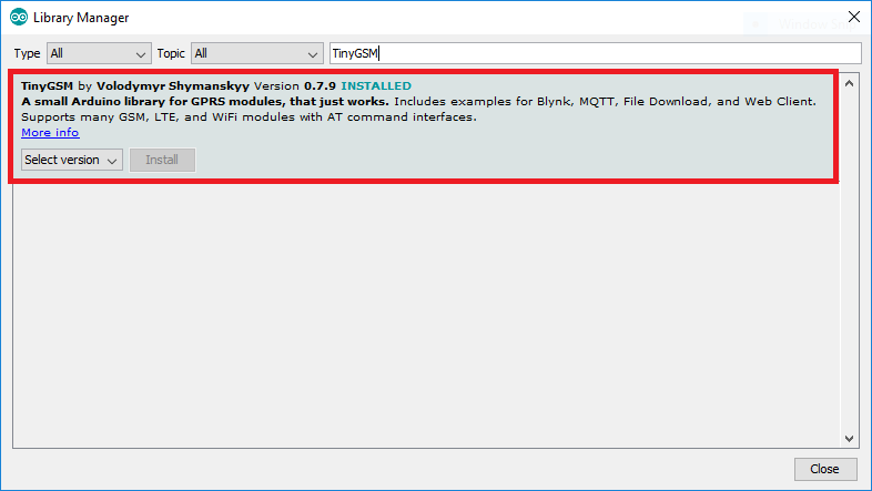Connectez ESP32 SIM800L au courtier Cloud MQTT 12 Installation de la bibliothèque TinyGSM