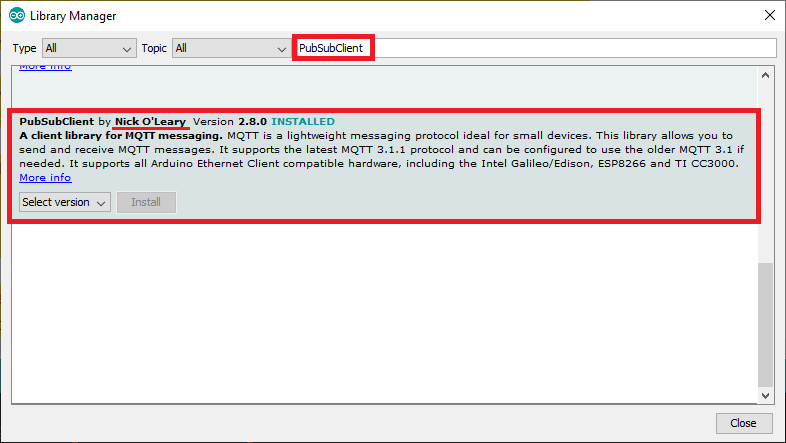 Connectez ESP32 SIM800L au courtier Cloud MQTT 13 Installation de la bibliothèque PubSubClient dans l'IDE Arduino