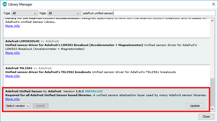 Connectez ESP32 SIM800L au courtier Cloud MQTT 11 Installation de la bibliothèque Adafruit Unified Sensor Driver