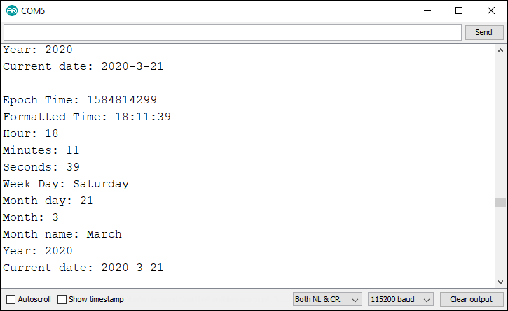 ESP8266 NodeMCU Get Date and Time NTP Client-Server Arduino IDE Serial Monitor démonstration
