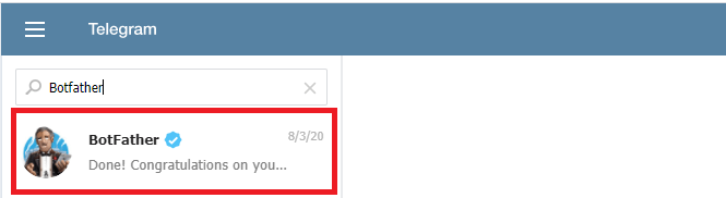 Rechercher l'application Web Botfather Telegram