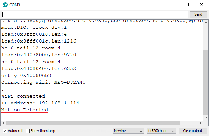 ESP32 ESP8266 Telegram Motion Detected Serial Monitor Démonstration