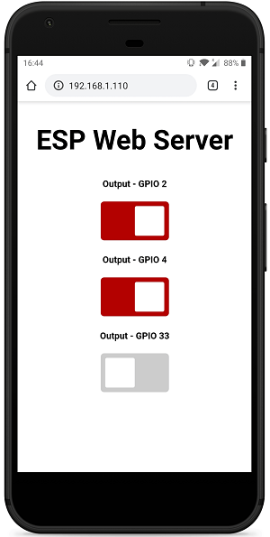 Sorties de contrôle du serveur Web asynchrone ESP32 avec la page Web réactive mobile Arduino IDE
