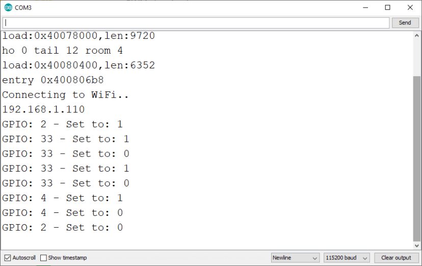 Démonstration des sorties de contrôle du serveur Web asynchrone ESP32 mobile