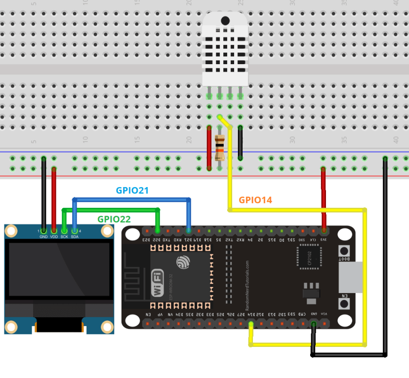 Schéma du circuit du capteur ESP32 OLED DHT11 DHT22