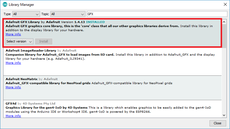 Installation de la bibliothèque GFX Adafruit dans l'IDE Arduino